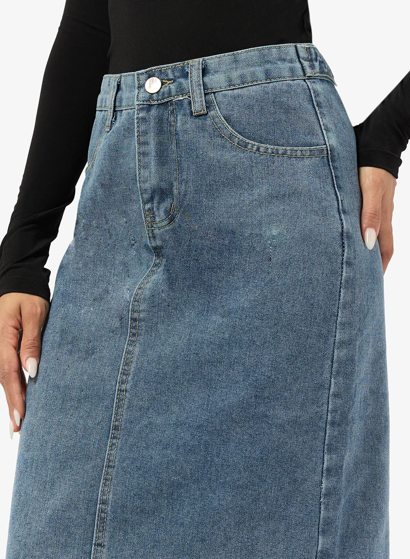 Ginger  Denim Straight Fit Midi Skirt for Women | Best Price UAE